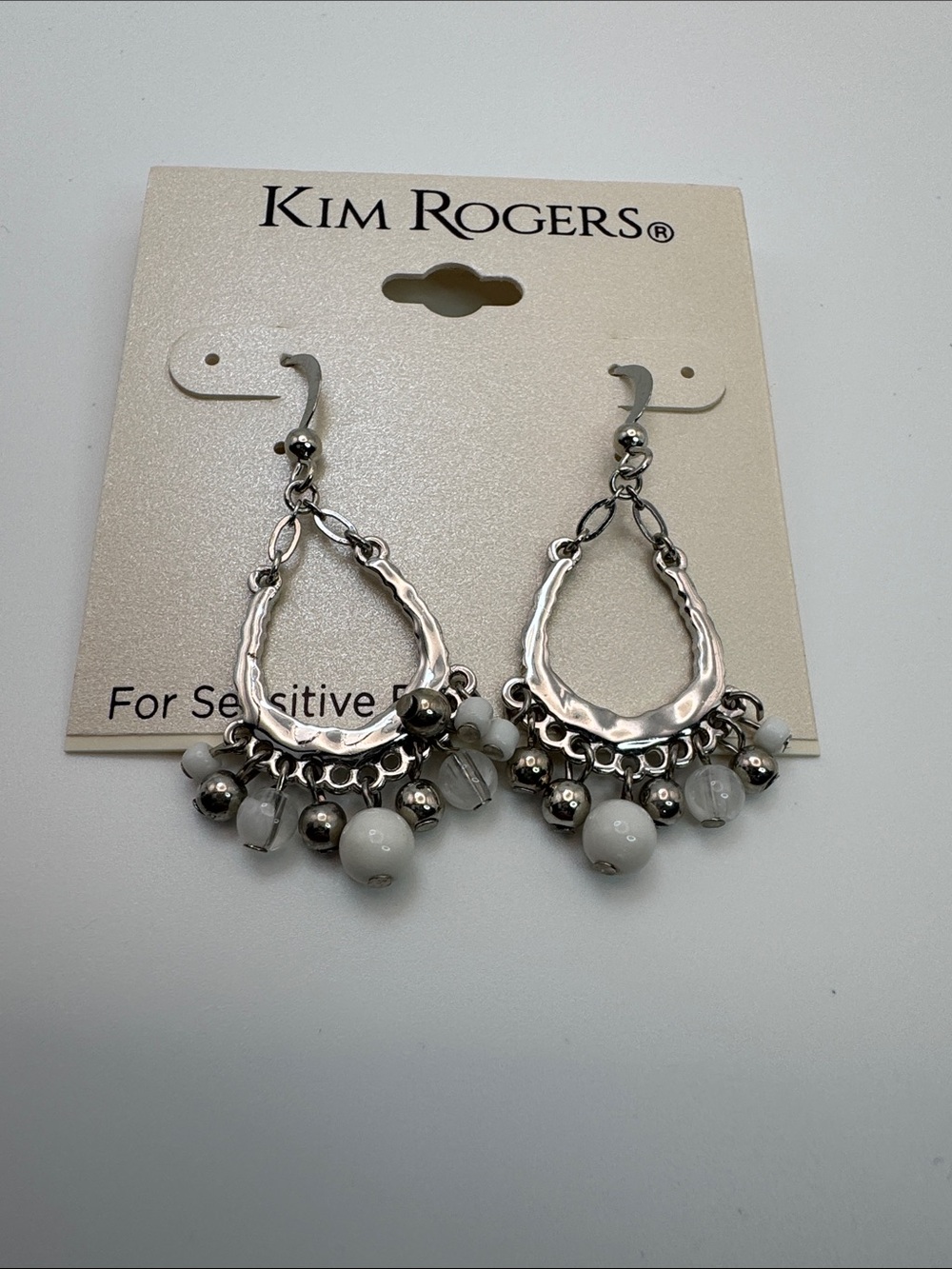 Kim Rogers Silver-Tone Hoop Earrings with White Bead Charms